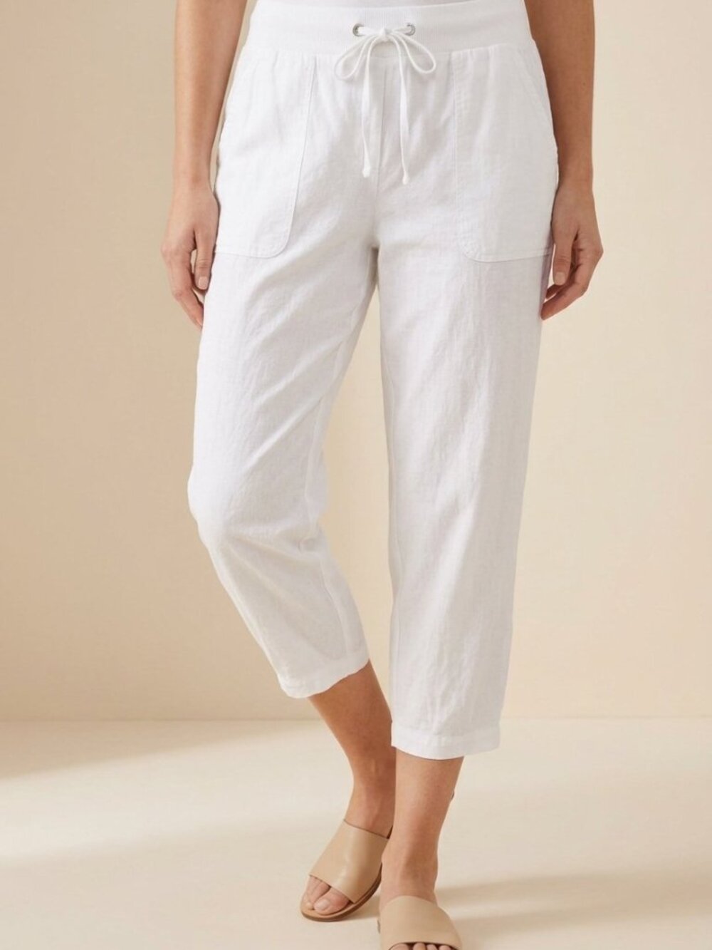 Eileen Fisher White Linen Viscose Slouchy Capri Pants NWT | Size S